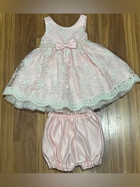 American Princess Baby Girl Pink Lace Party Dress & Bloomers Set 24M